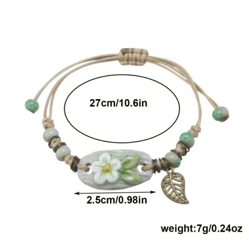 Floral Bohemian Bracelet with Leaf Accent - Picture 2 of 3